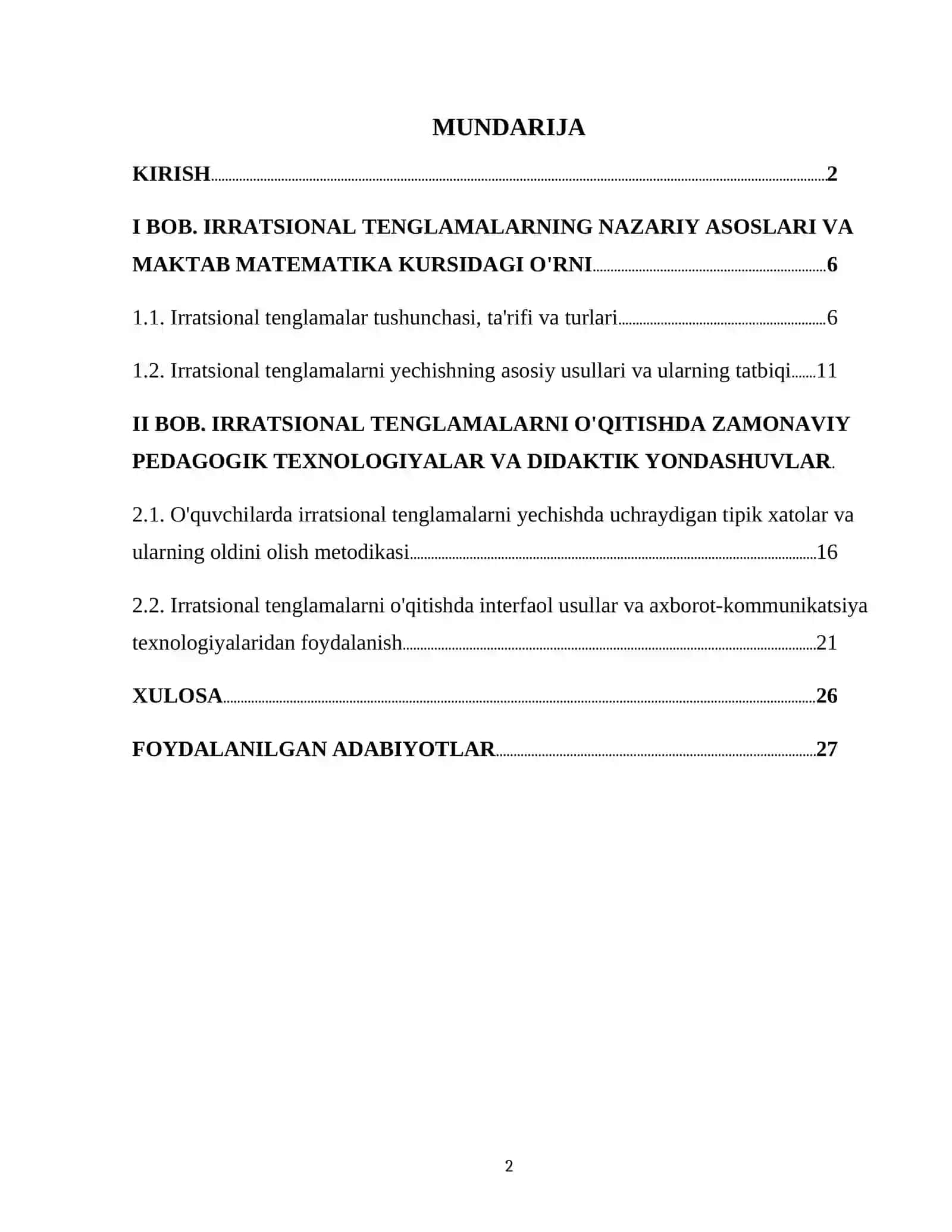 “Irratsional tenglamalarni” o’qitish metodikasi 2