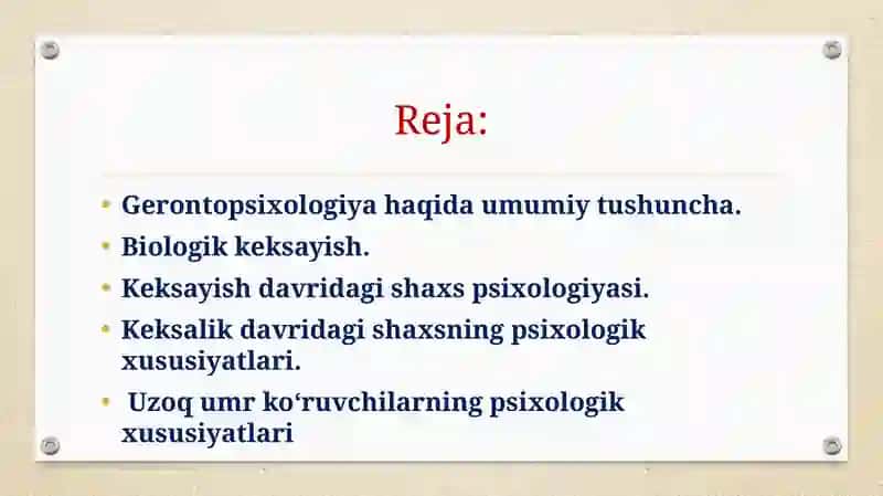 Qarilik psixofiziologiyasi 2