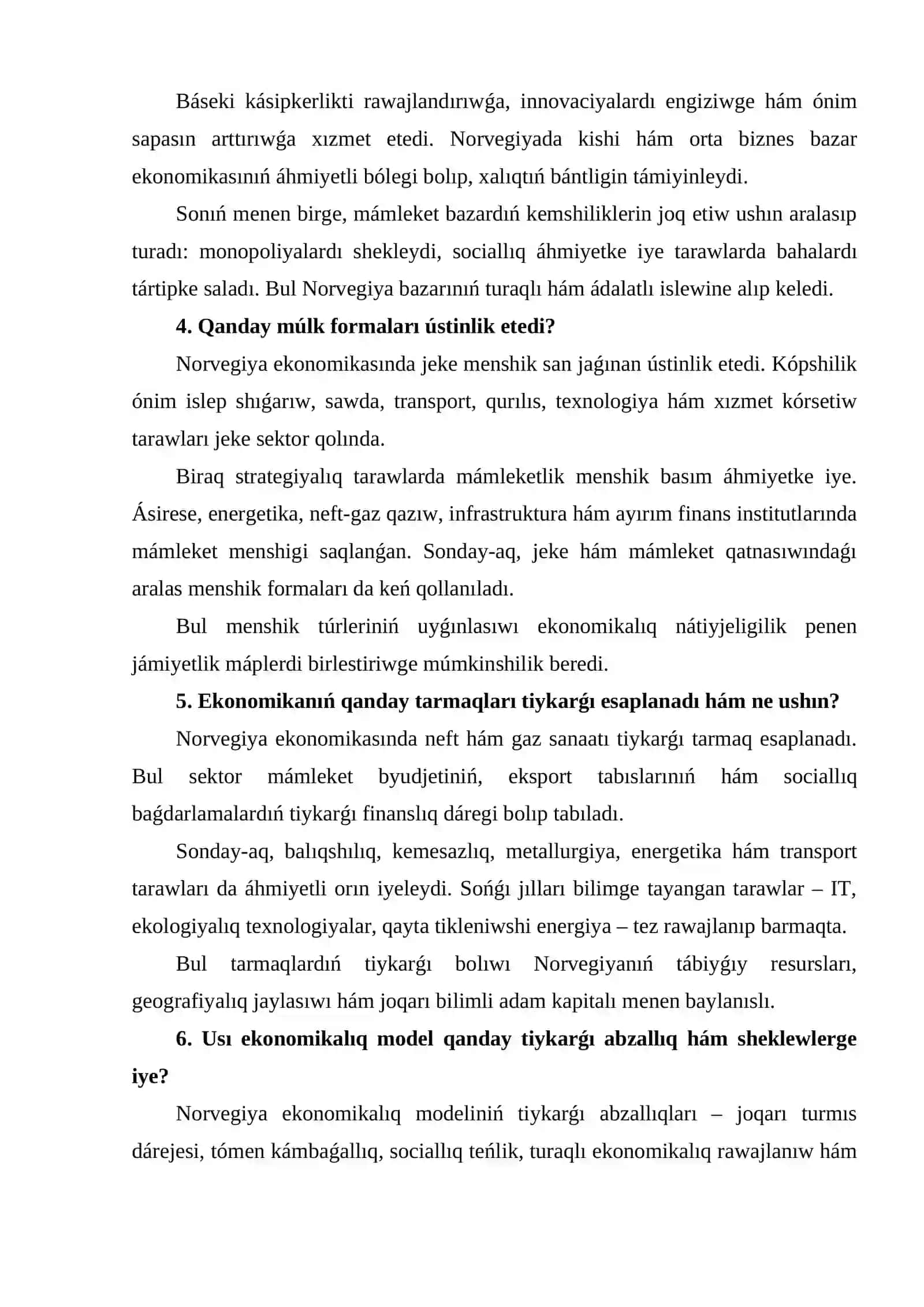 Norvegiya mámleketiniń ekonomikalıq modelin analizlew 2