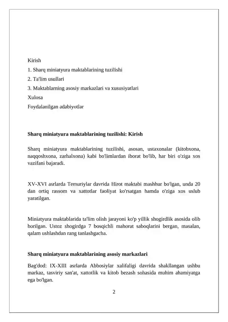 Sharq miniatyura maktablarining tarxi va ularning o'qitish metodlari 2