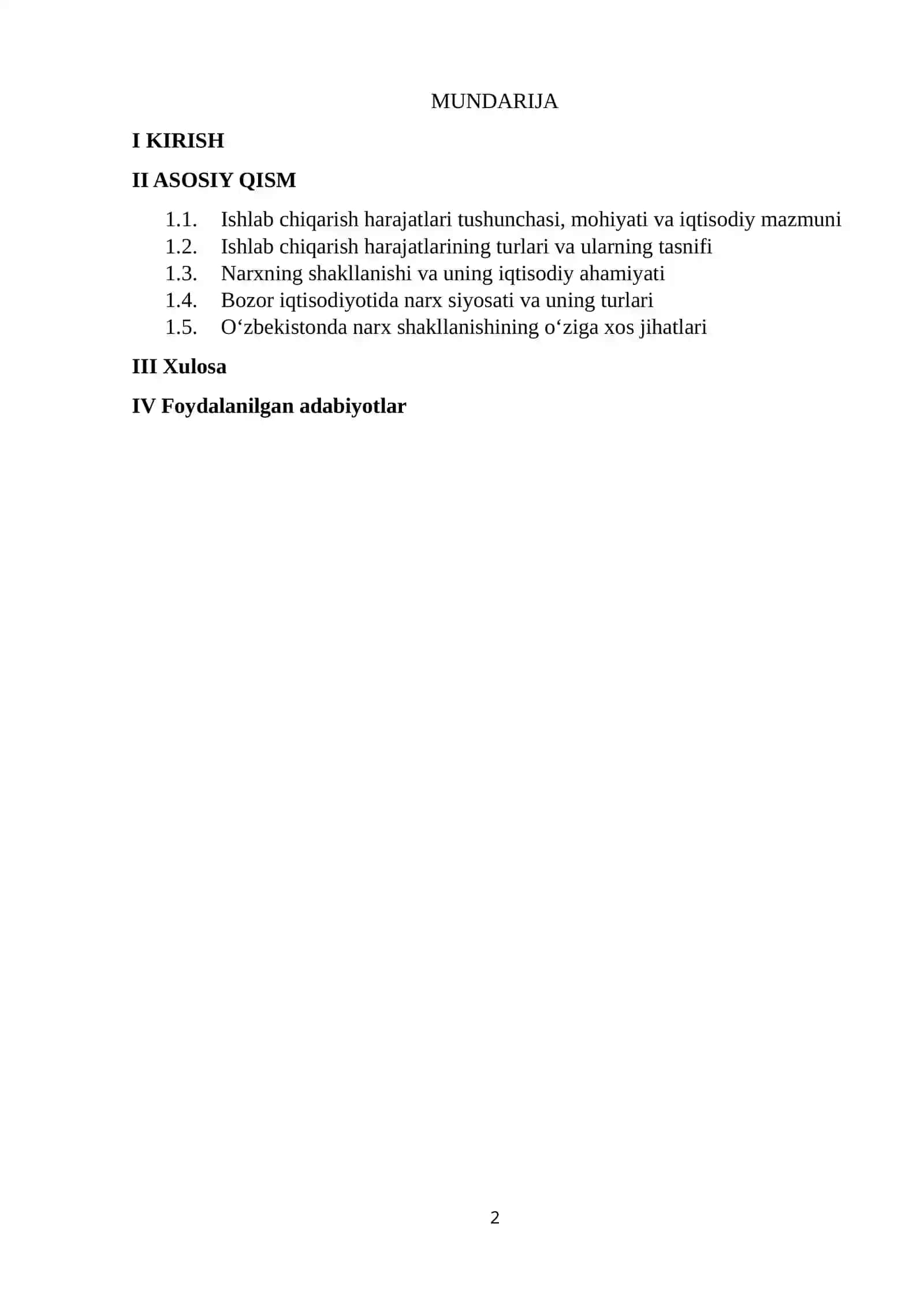 Ishlab chiqarish harajatlari va narxning shakllanishi 2