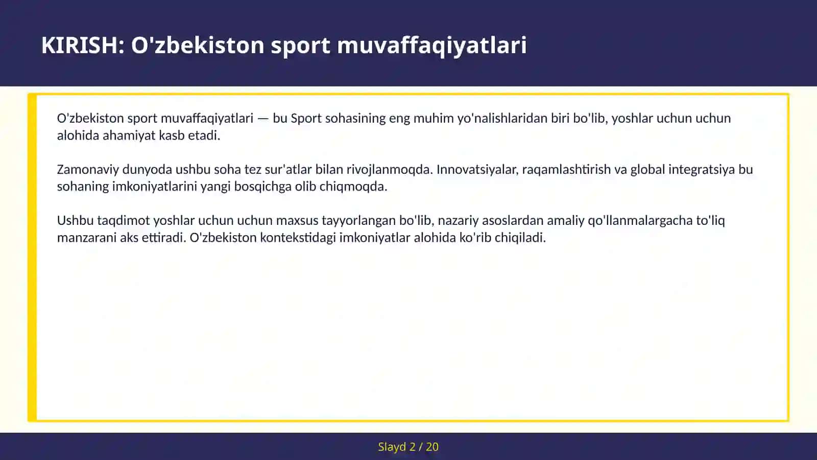 O'ZBEKISTON SPORT MUVAFFAQIYATLARI 2