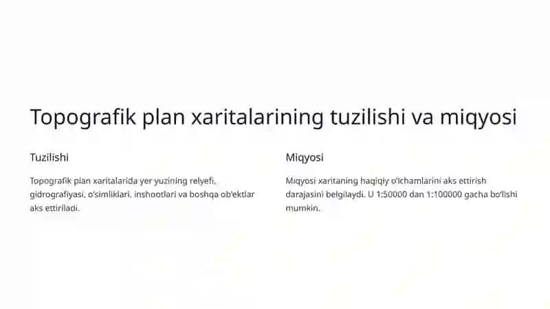 Topografik plan xaritalarining tuzilishi va miqyosi 2