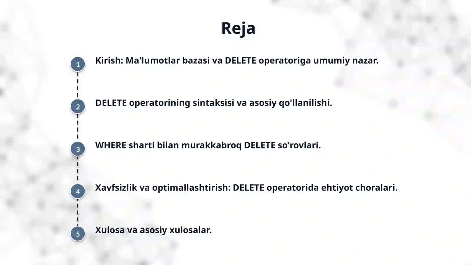 Relyatsion MB da so‘rov. Delete operatori. 2