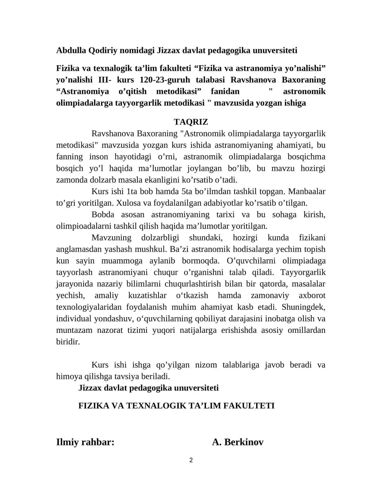 ASTRONOMIK OLIMPIADALARGA TAYYORGARLIK METODIKASI 2