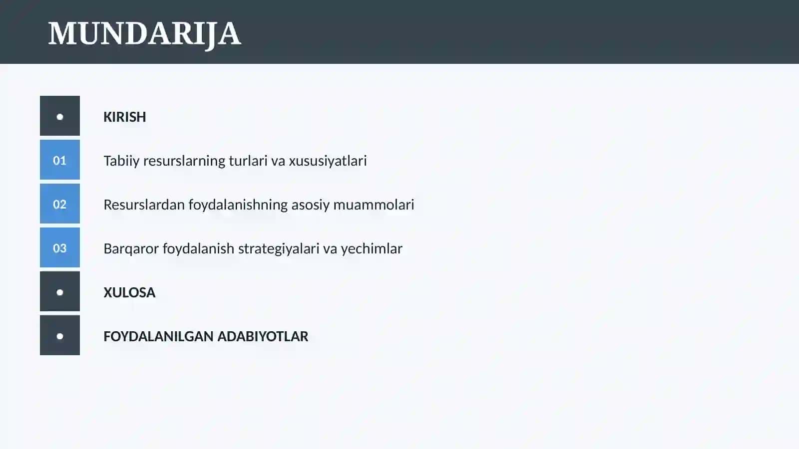TABIIY RESURSLAR VA ULARDAN OQILONA FOYDALANISH 2