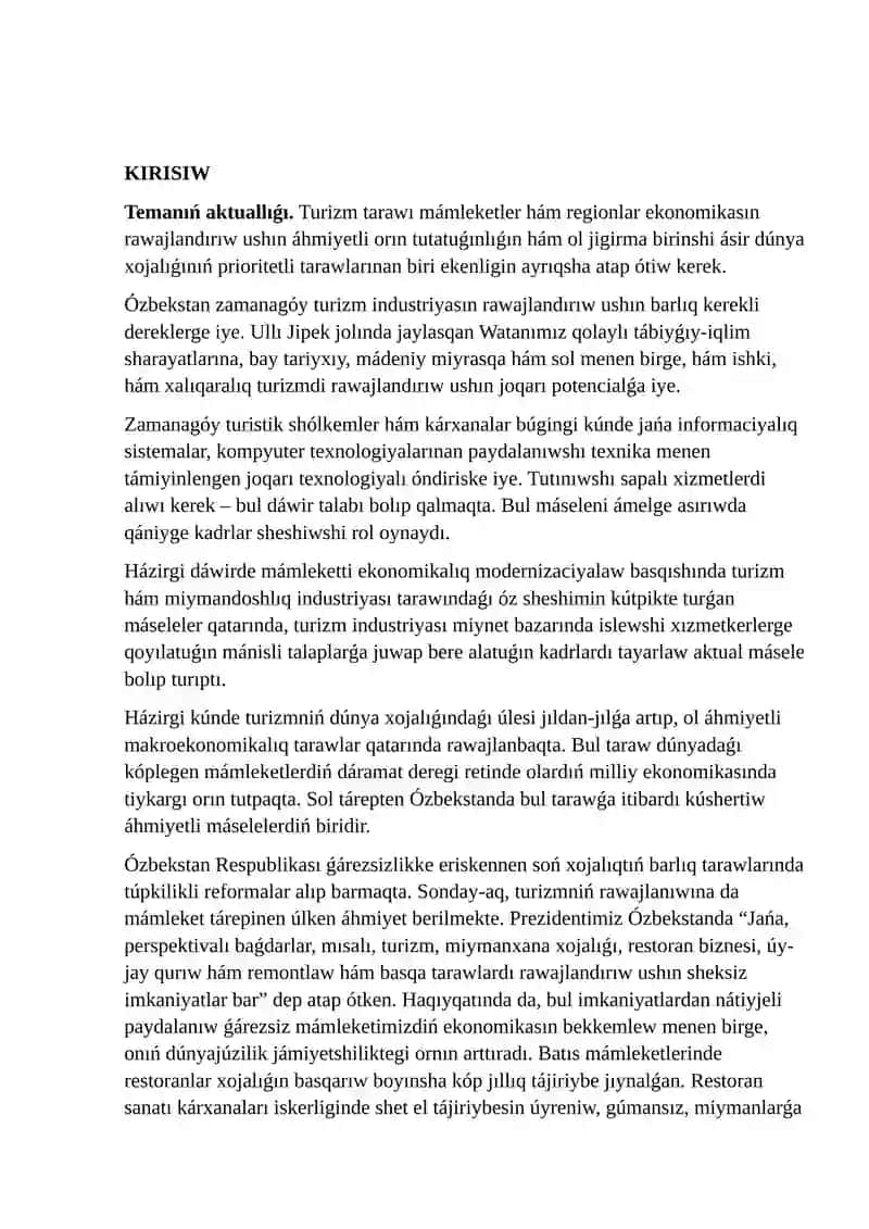 Turiztlerge xizmet korsetiw 2