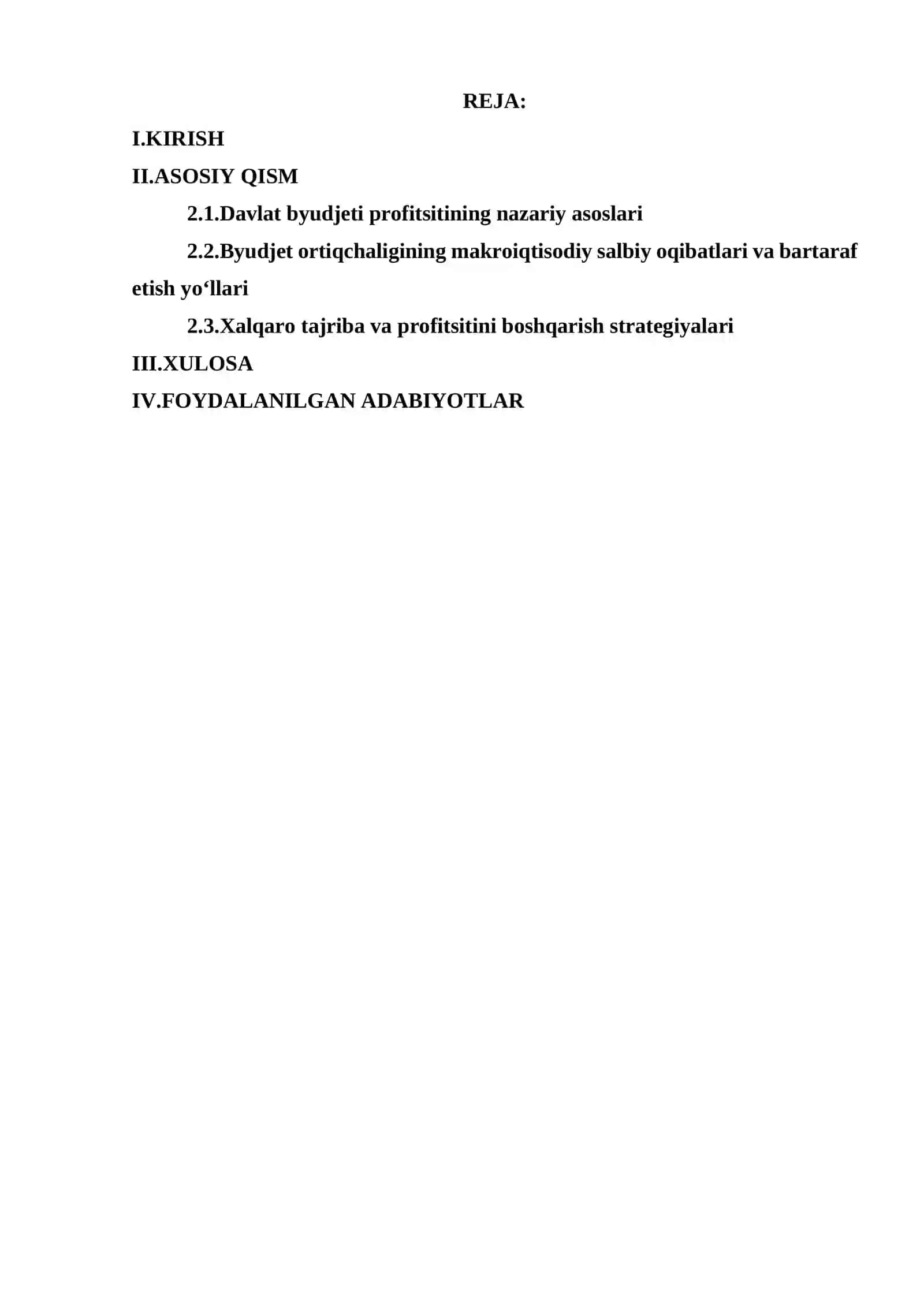 Davlatning byudjet profitsitining negativ oqibatlari 2
