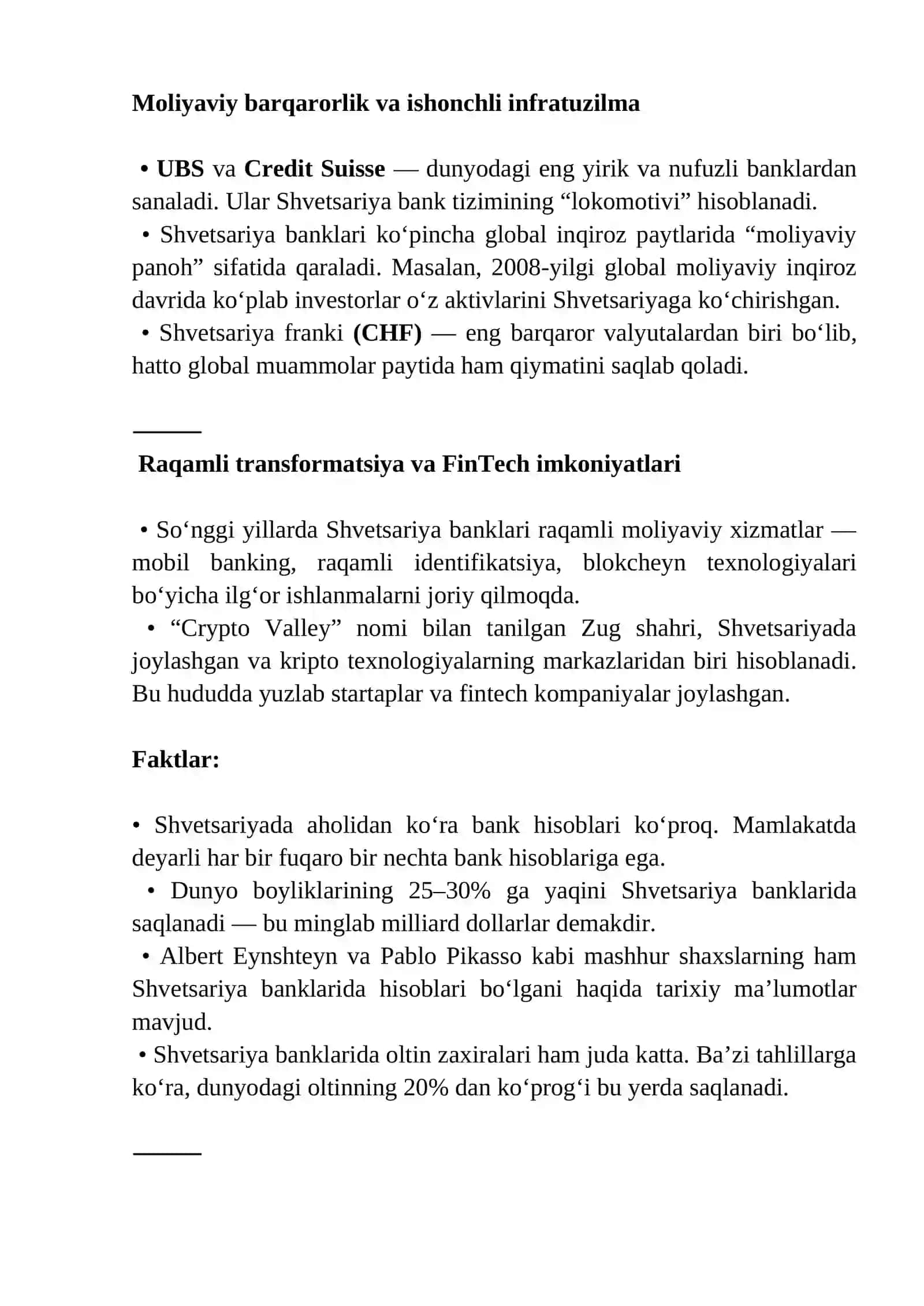 Shvetsariya bank tizimi 2