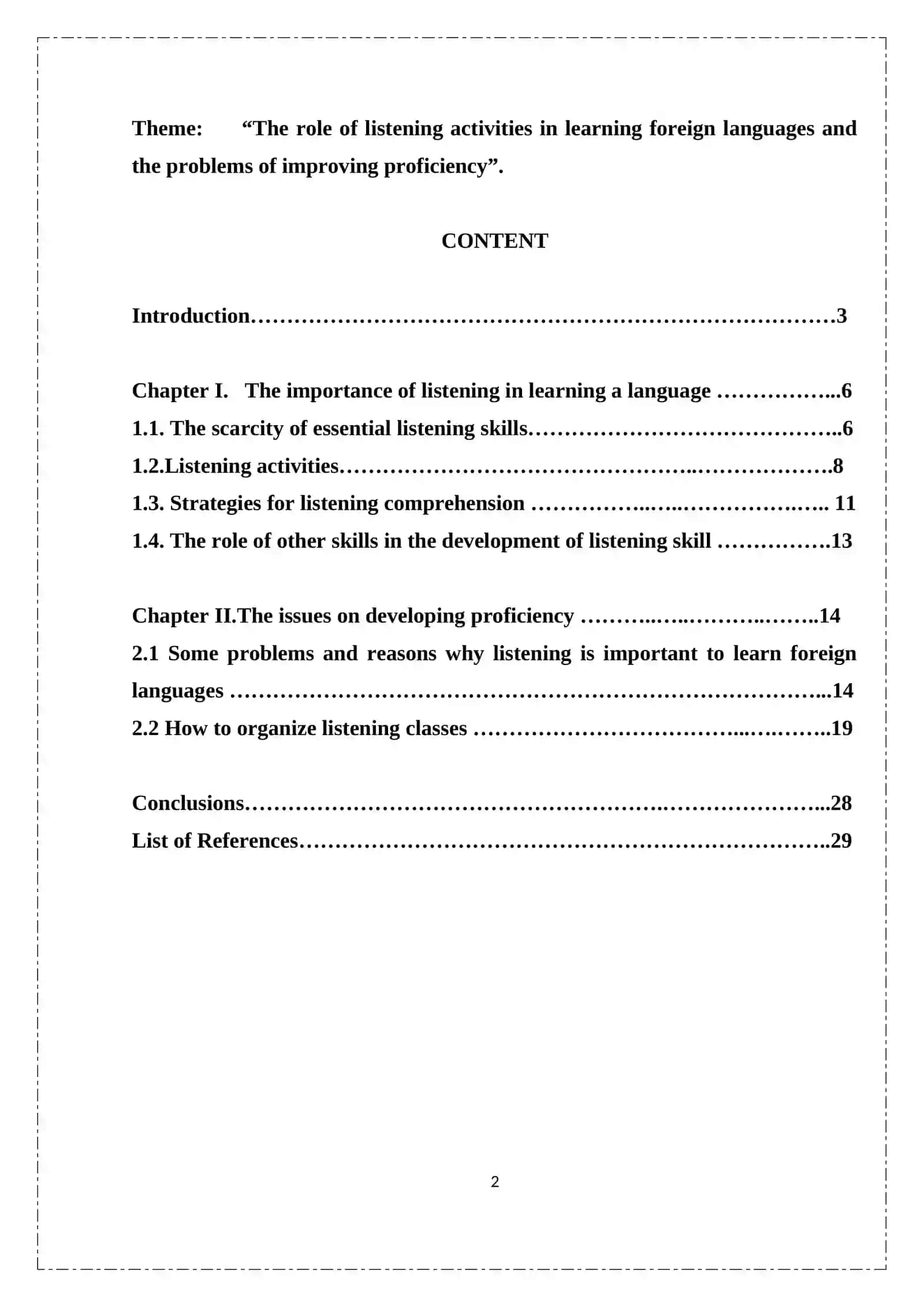 Coursework on “The role of listening activities in learning foreign languages and the problems of improving proficiency” 2