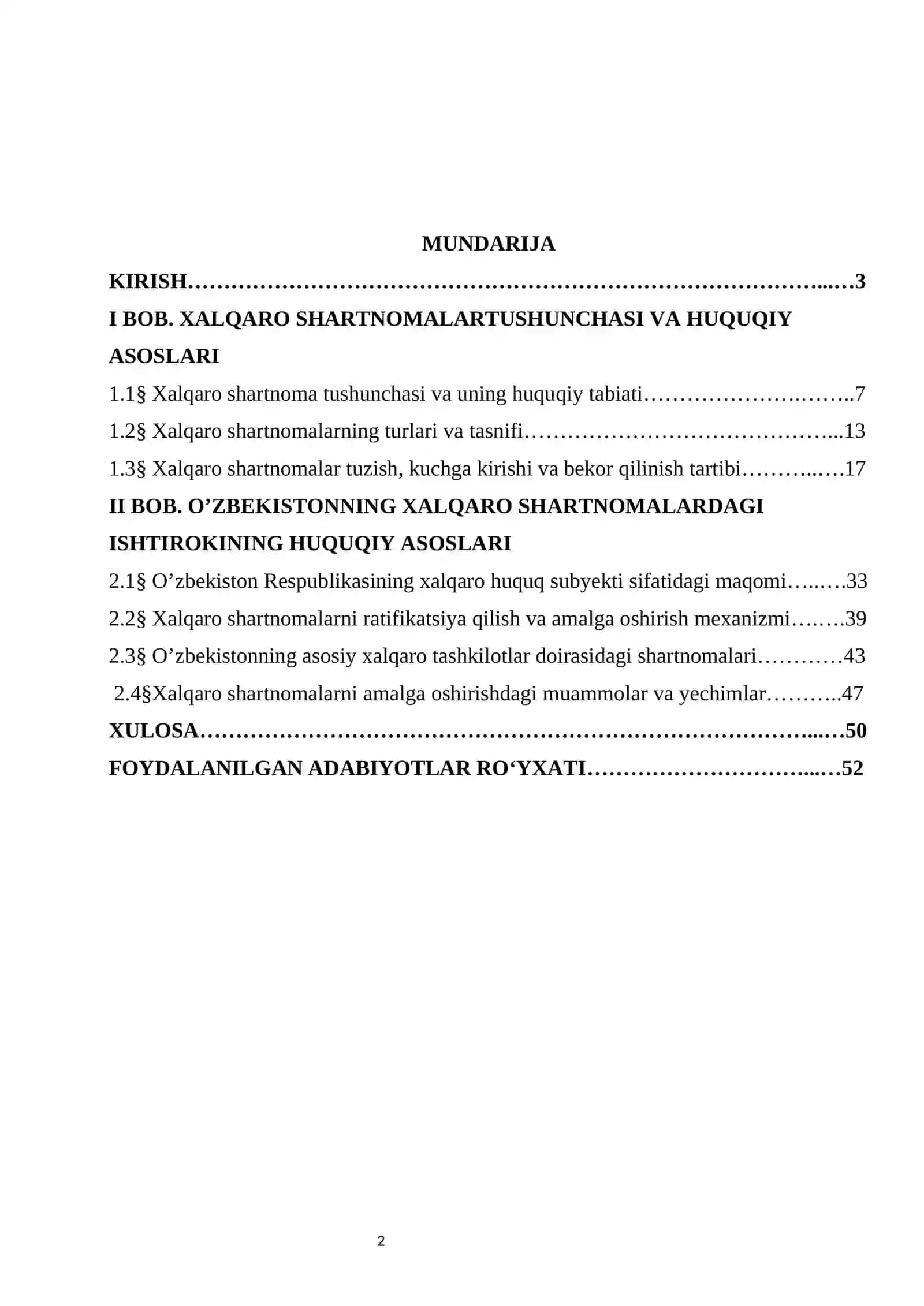 O’zbekistonning xalqaro shartnomalardagi ishtiroki. kurs ishi 2