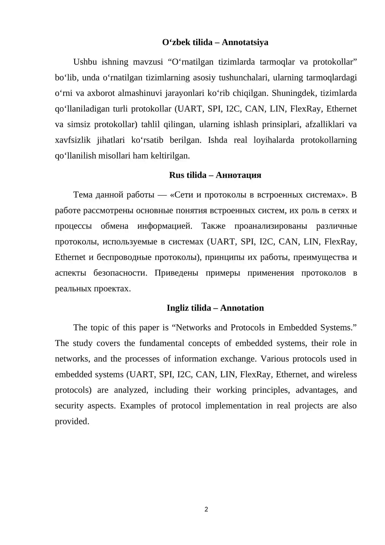O‘rnatilgan tizimlarda tarmoqlar va protokollar 2