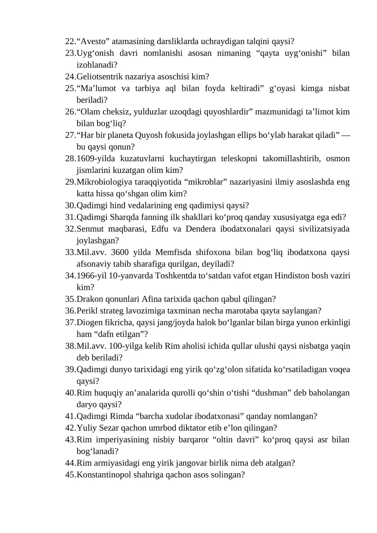 DUNYO TARIXI TESTLARI Talaba varianti 2