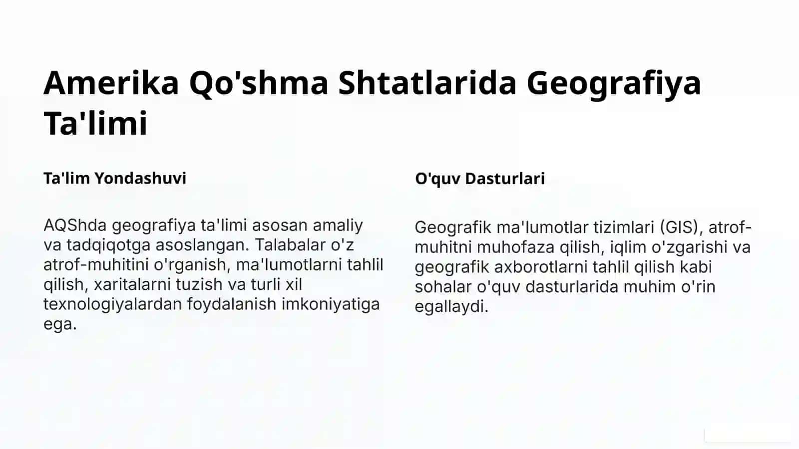 Amerika Qo'shma Shtatlarida Geografiya Ta'limi 2