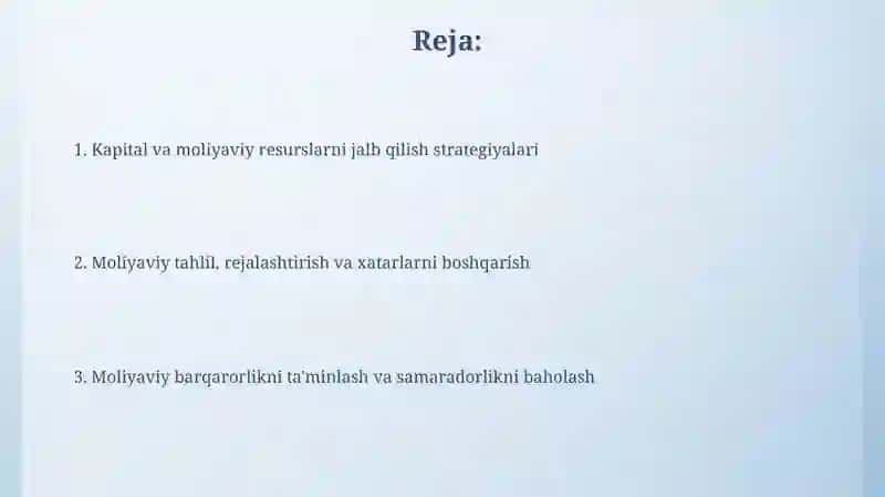Kapitalni va moliyaviy ta’minot jarayonini boshqarish 2