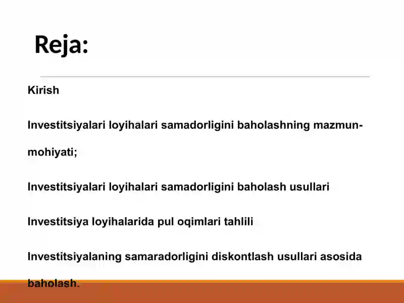 Investitsiyalar loyihalari samadorligini baholash asoslari 2