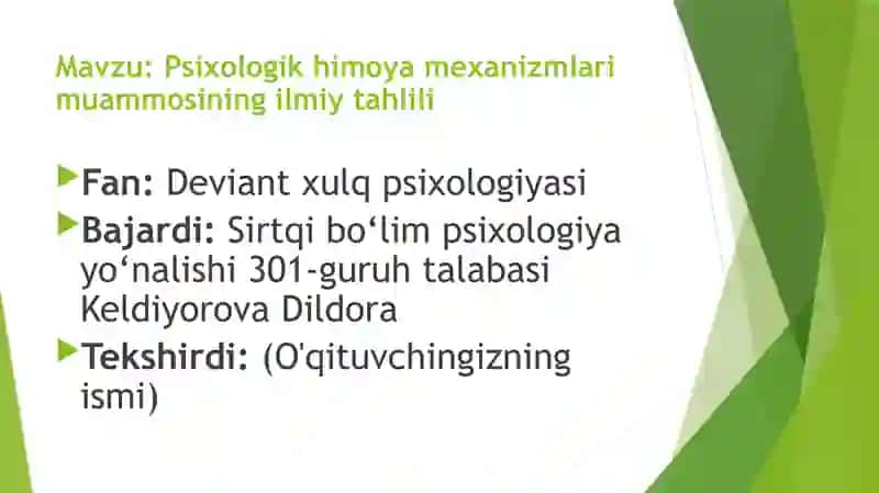 Psixologik himoya mexanizmlari muammosi 2