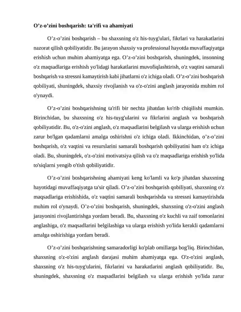 O’z o’zini boshqarish va samaradorlik uchun javobgarlik 2
