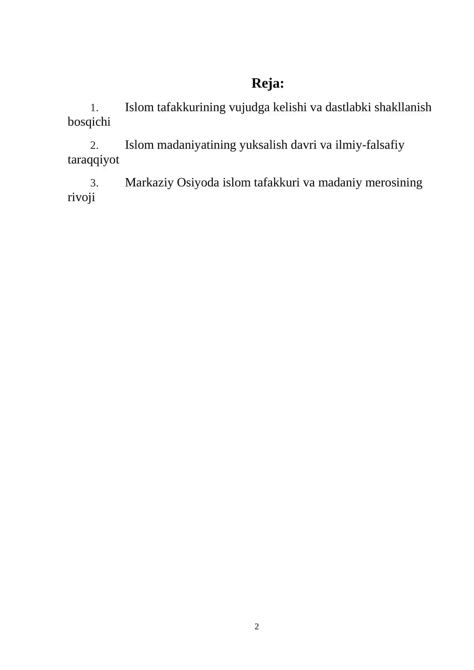 Islom tafakkuri va madaniyatining shakillaninsh bosqichlari. 2