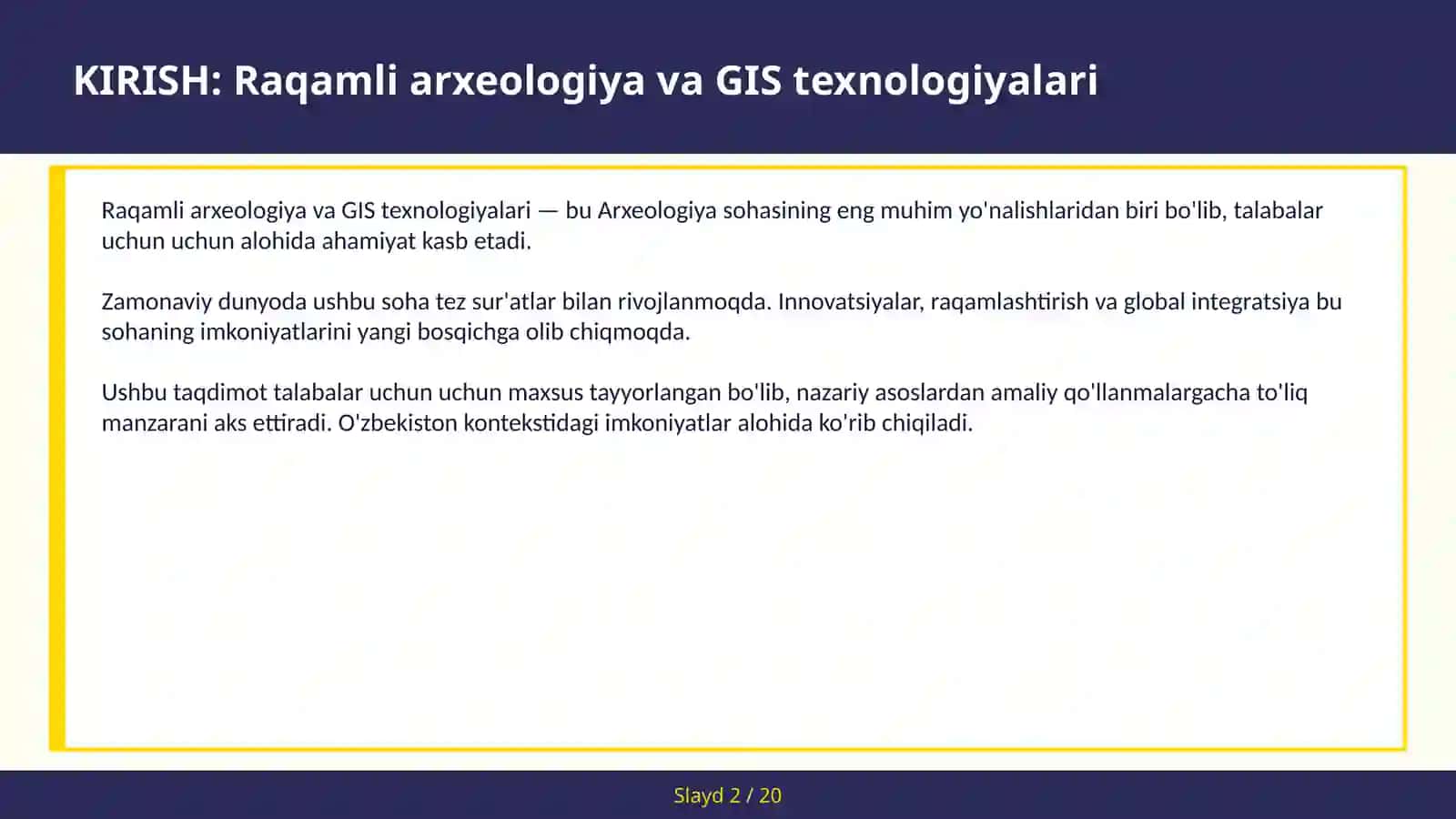 RAQAMLI ARXEOLOGIYA VA GIS TEXNOLOGIYALARI 2