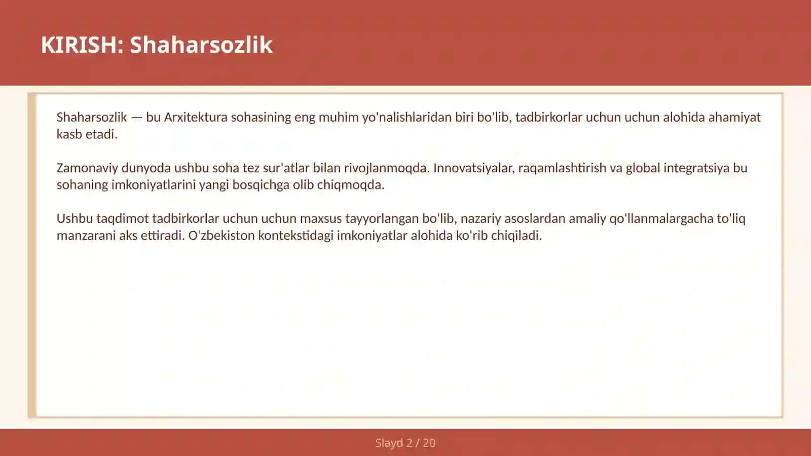 Shaharsozlik 2