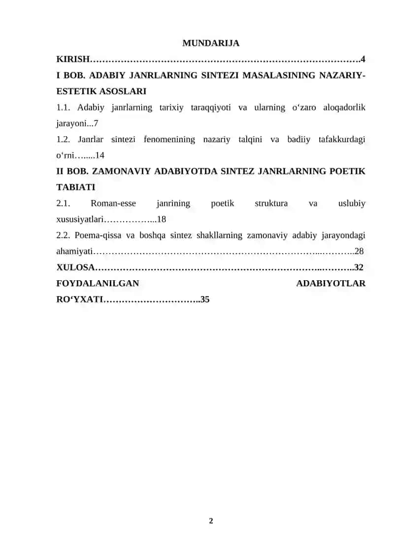 Adabiy janrlarning sintezi (roman-esse, poema-qissa va boshqalar) 2