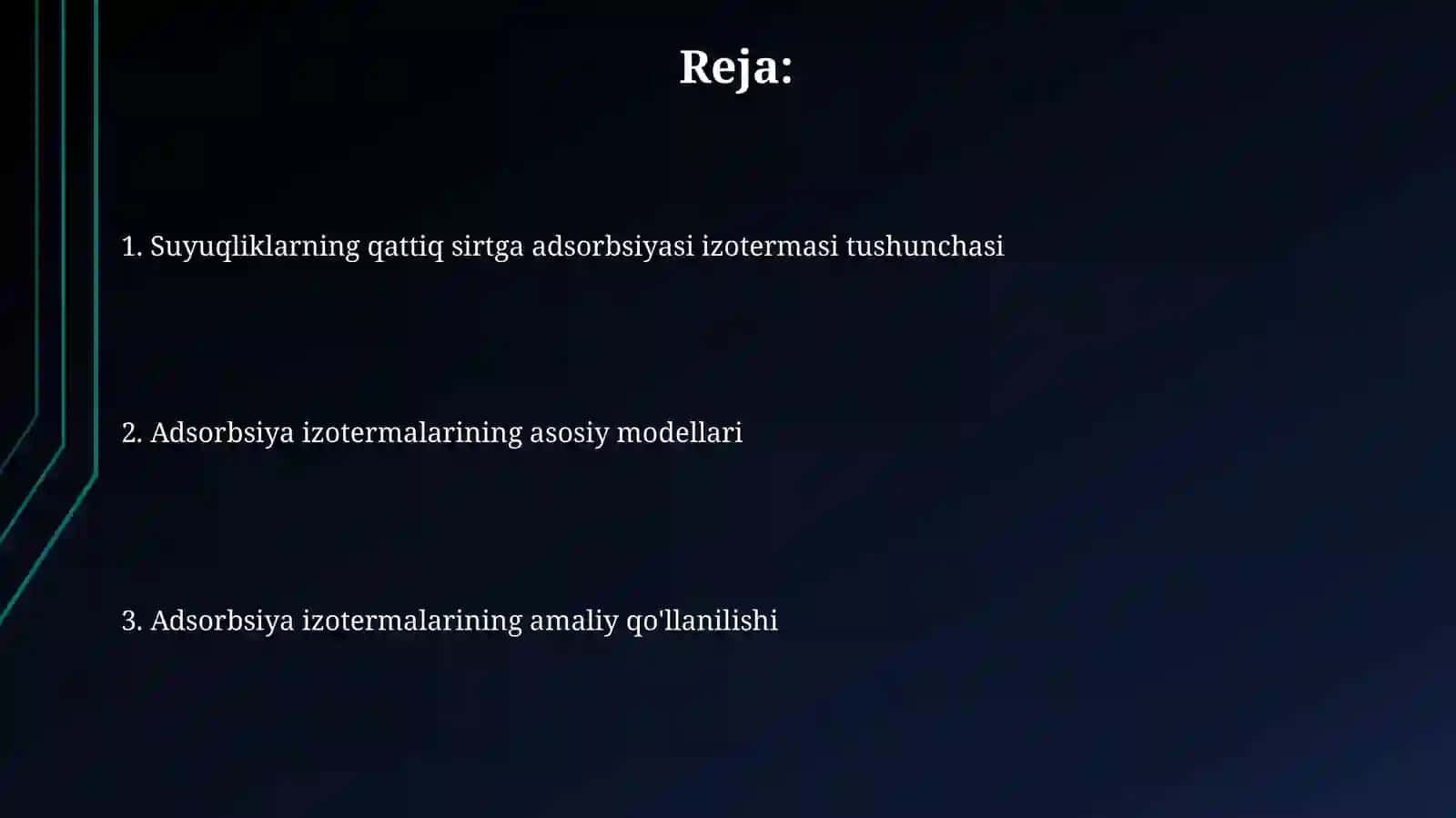 Suyuqliklarning qattiq modda sirtiga adsorbilanish izotermasi 2