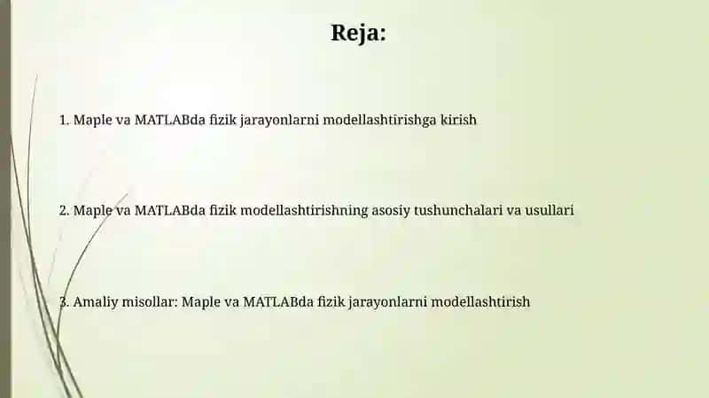 Fizik jarayonlarni Maple yoki Matlab yordamida modellashtirish 2
