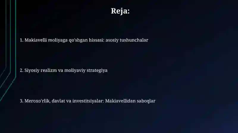 Nikolo Makiavellining moliya sohasiga qoʻshgan hissasi 2