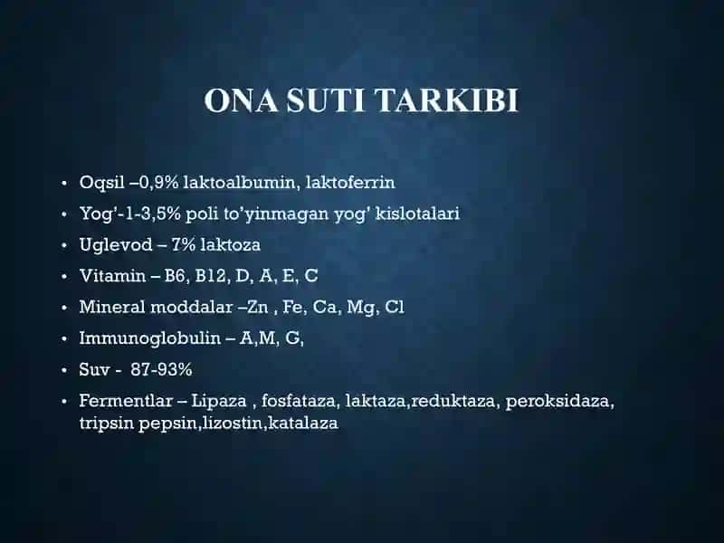 Ona suti tarkibi va uni hayvon sutidan farqi 2