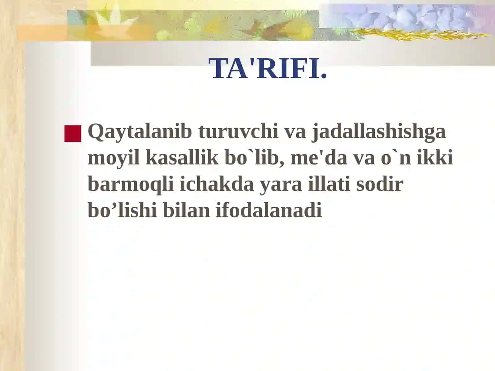 ME'DA VA O`NIKKI BARMOQLI ICHAK YARAKASALLIGI TA'RIFI 2