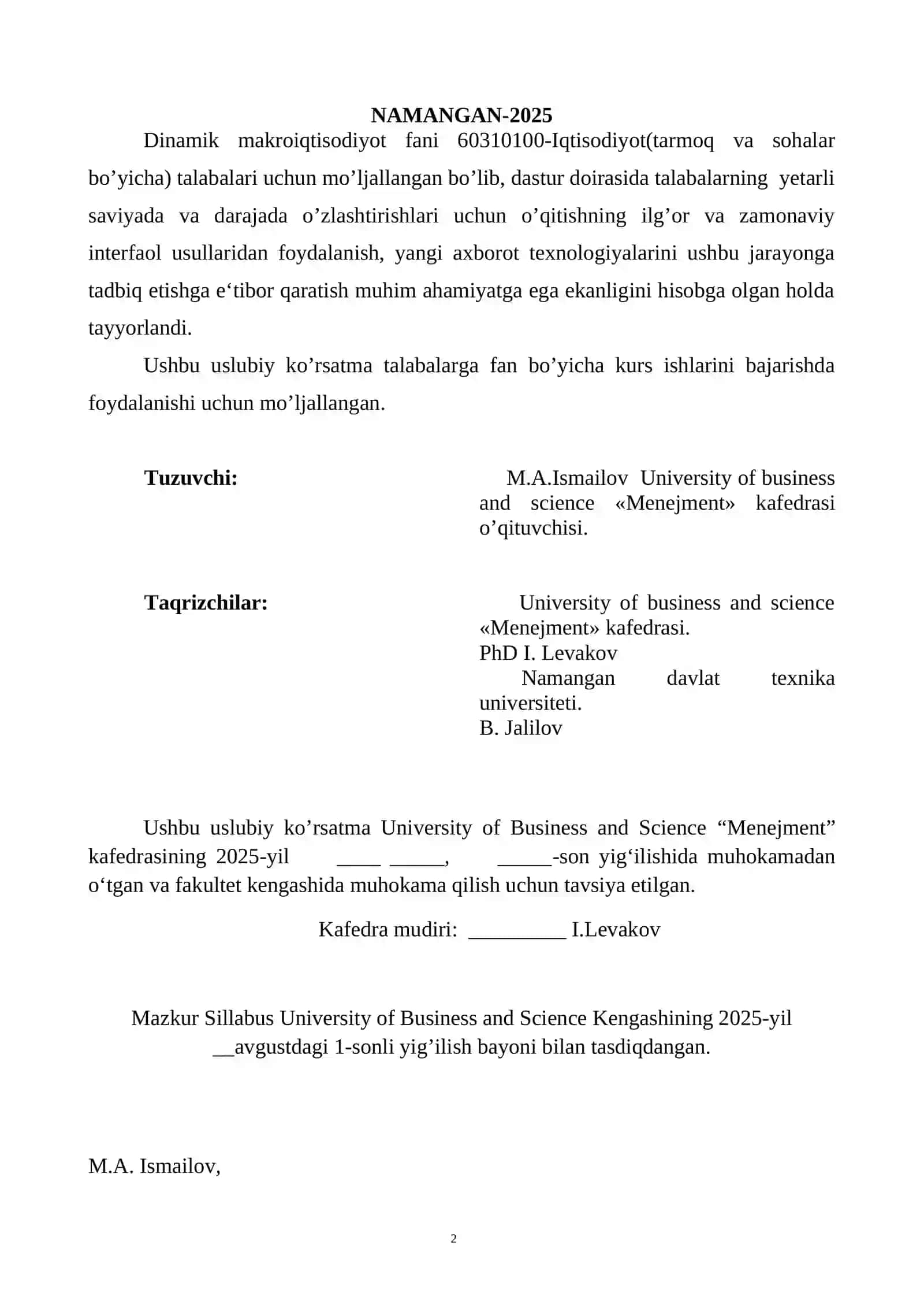 Dinamik makroiqtisodiyot 2