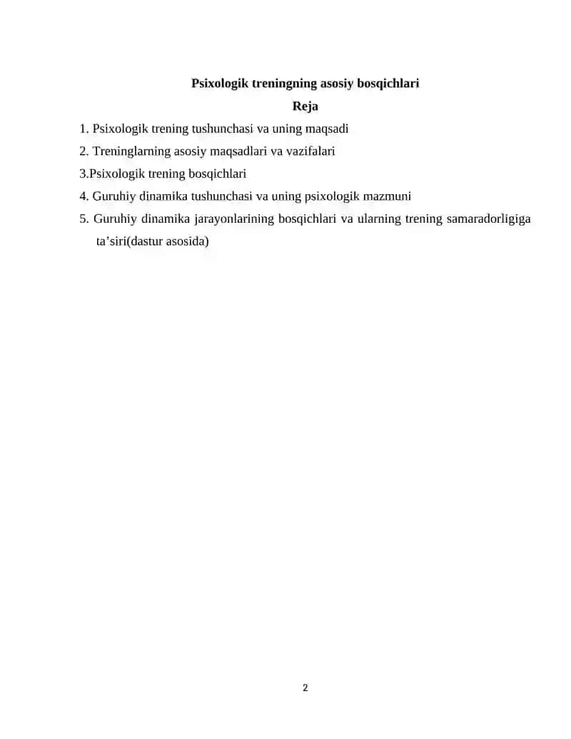 Psixologik treningning asosiy bosqichlari 2