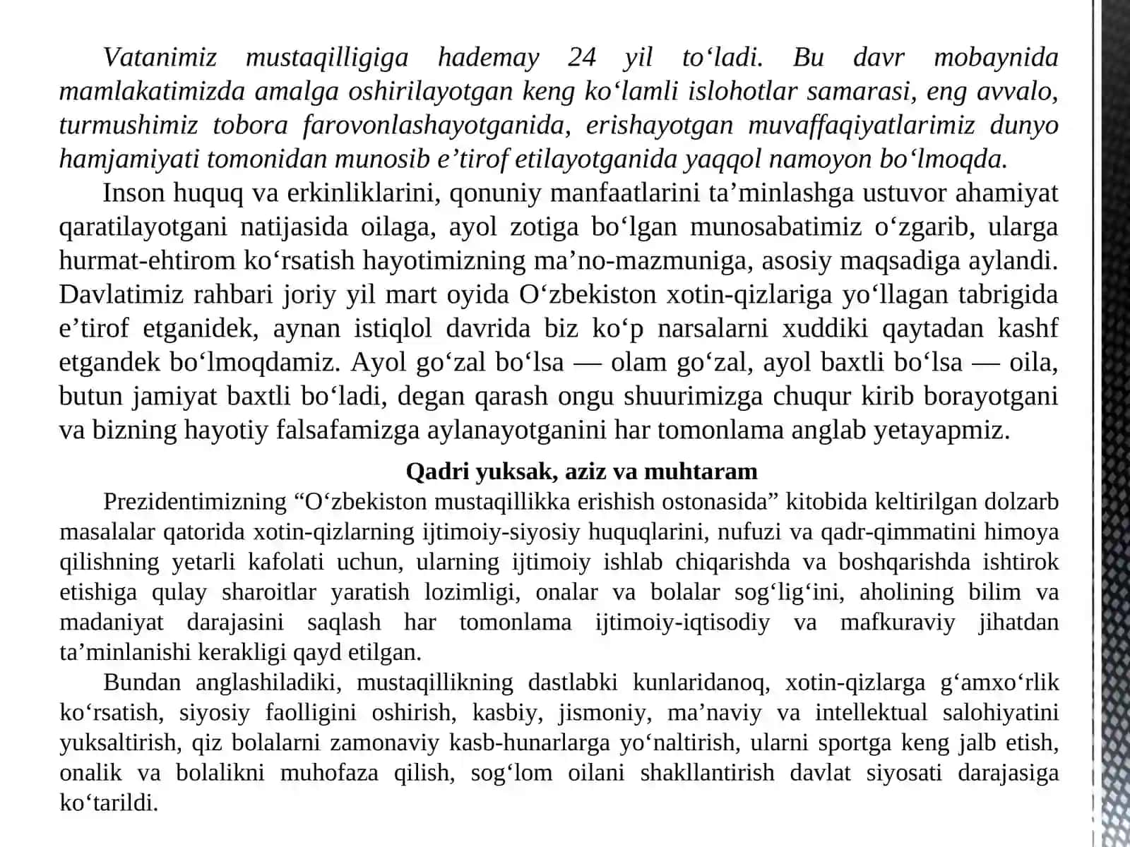 Ayol baxtli bo‘lsa — oila, butun jamiyat baxtli 2