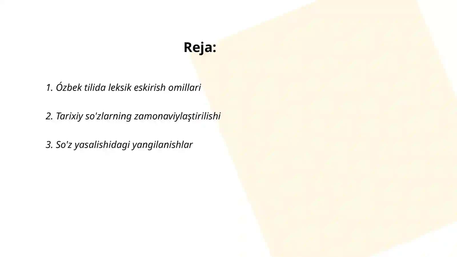 Ózbek tili leksikasida eskirish va yangilanish jarayonlari 2