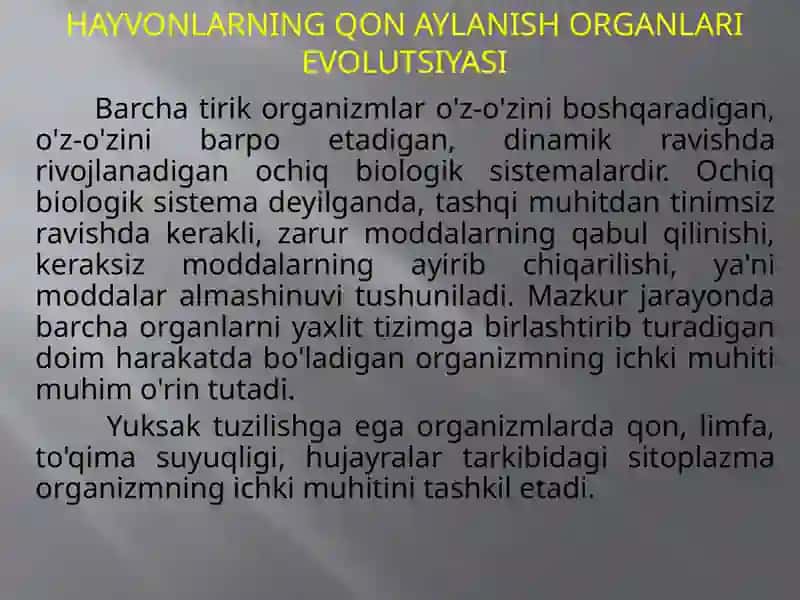 HAYVONLARNING QON AYLANISH ORGANLARI EVOLUTSIYASI 2