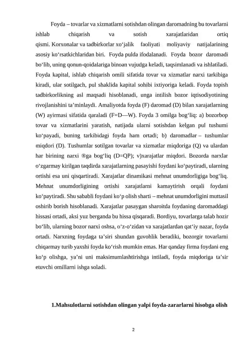 Foyda-natija hisoblanishi 2