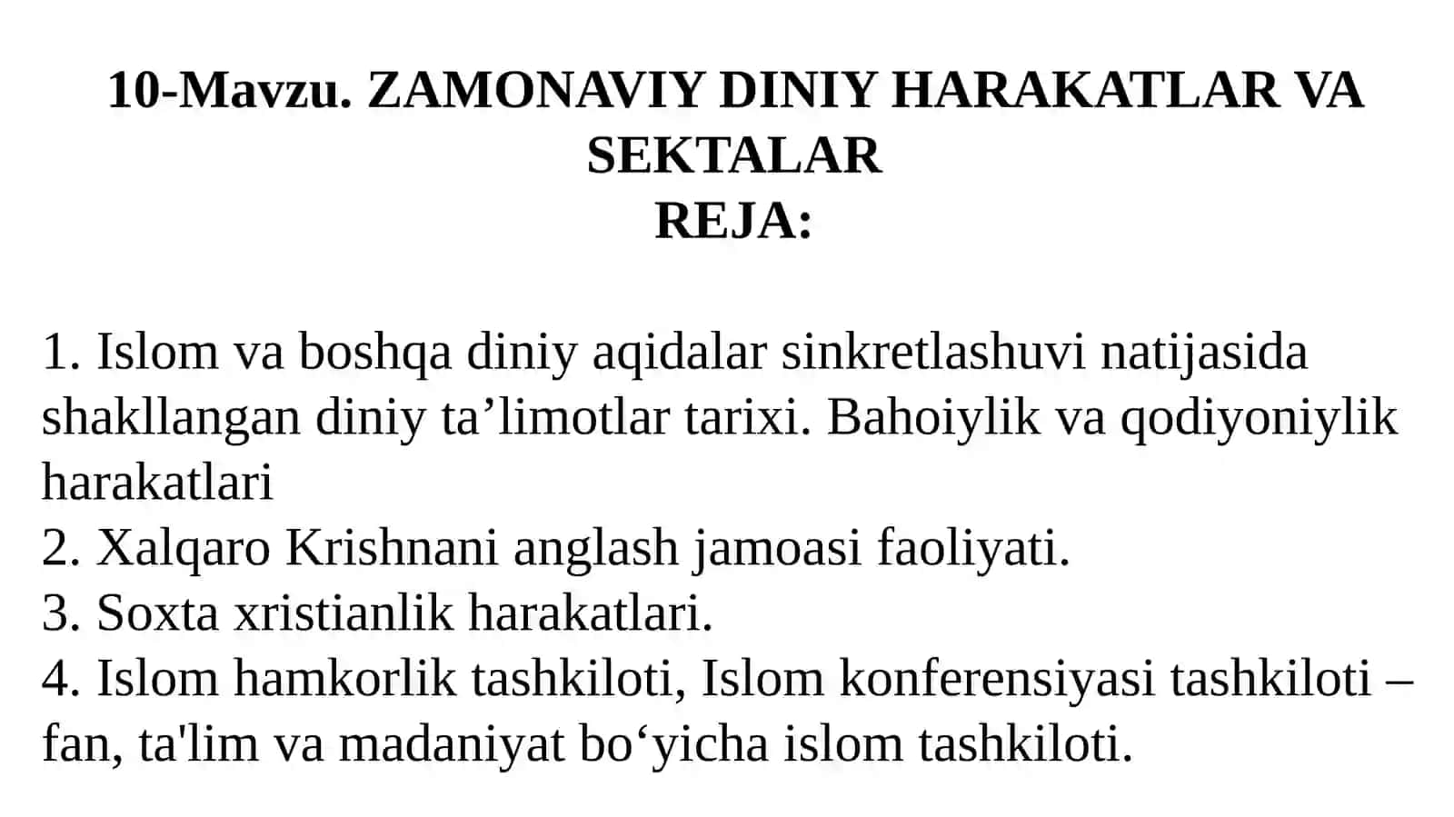 ZAMONAVIY DINIY HARAKATLAR VA SEKTALAR 2