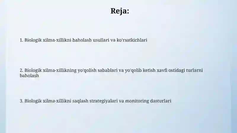 BIOLOGIK XILMA-XILLIKNI BAHOLASH 2