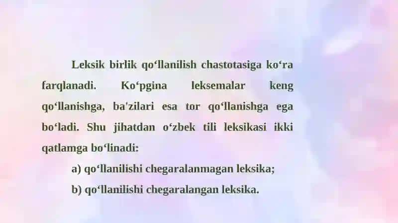 QO‘LLANILISHI CHEGARALANMAGAN VA CHEGARALANGAN LEKSIKA 2