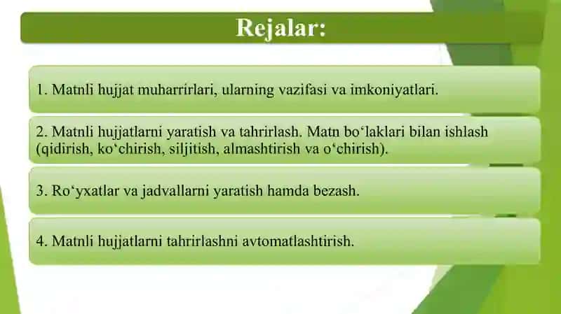 matnli axborotlarni qayta ishlash texnologiyasi 2