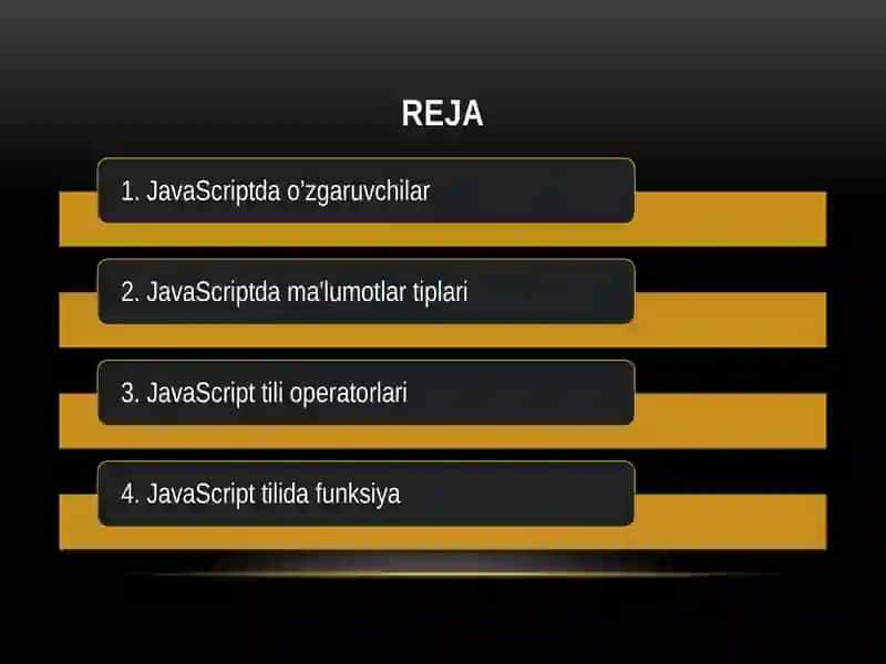 5-mavzu: JavaScript dama’lumotlari tіplari va o’zgaruvchilar bilan ishlash 2