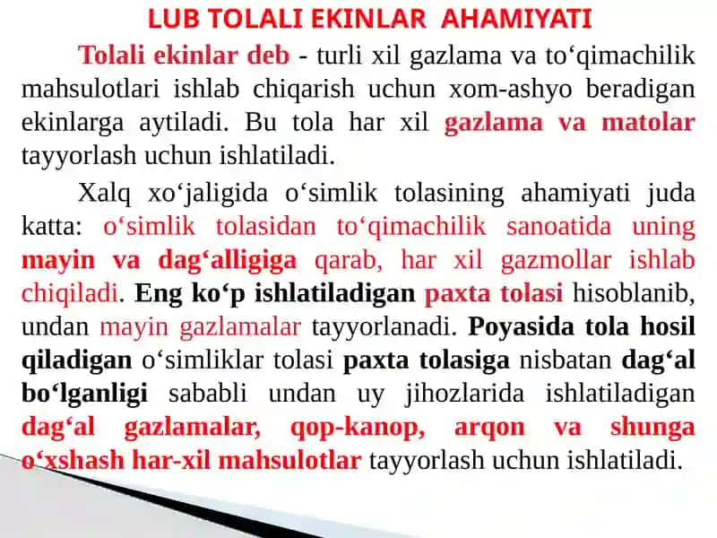 Lub Tolali Ekinlar Ahomiyati 2