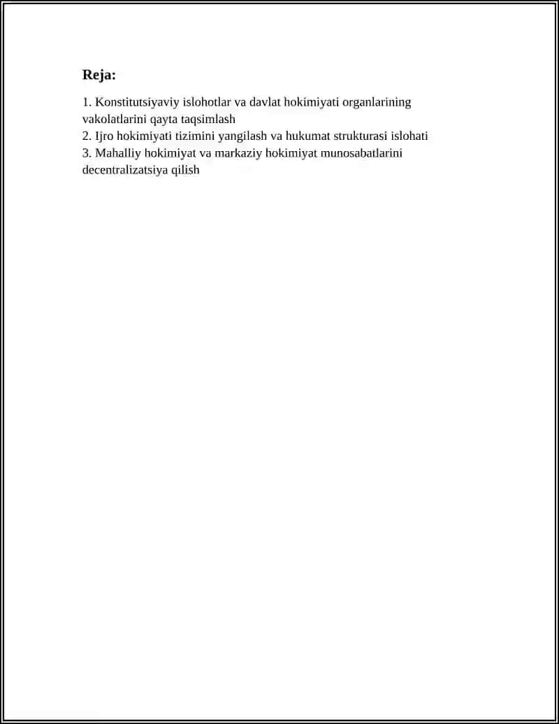 MUSTAQILLIK YILLARIDA DAVLAT BOSHQARUVI TIZIMIDA AMALGA OSHIRILGAN ISLOHATLAR 2