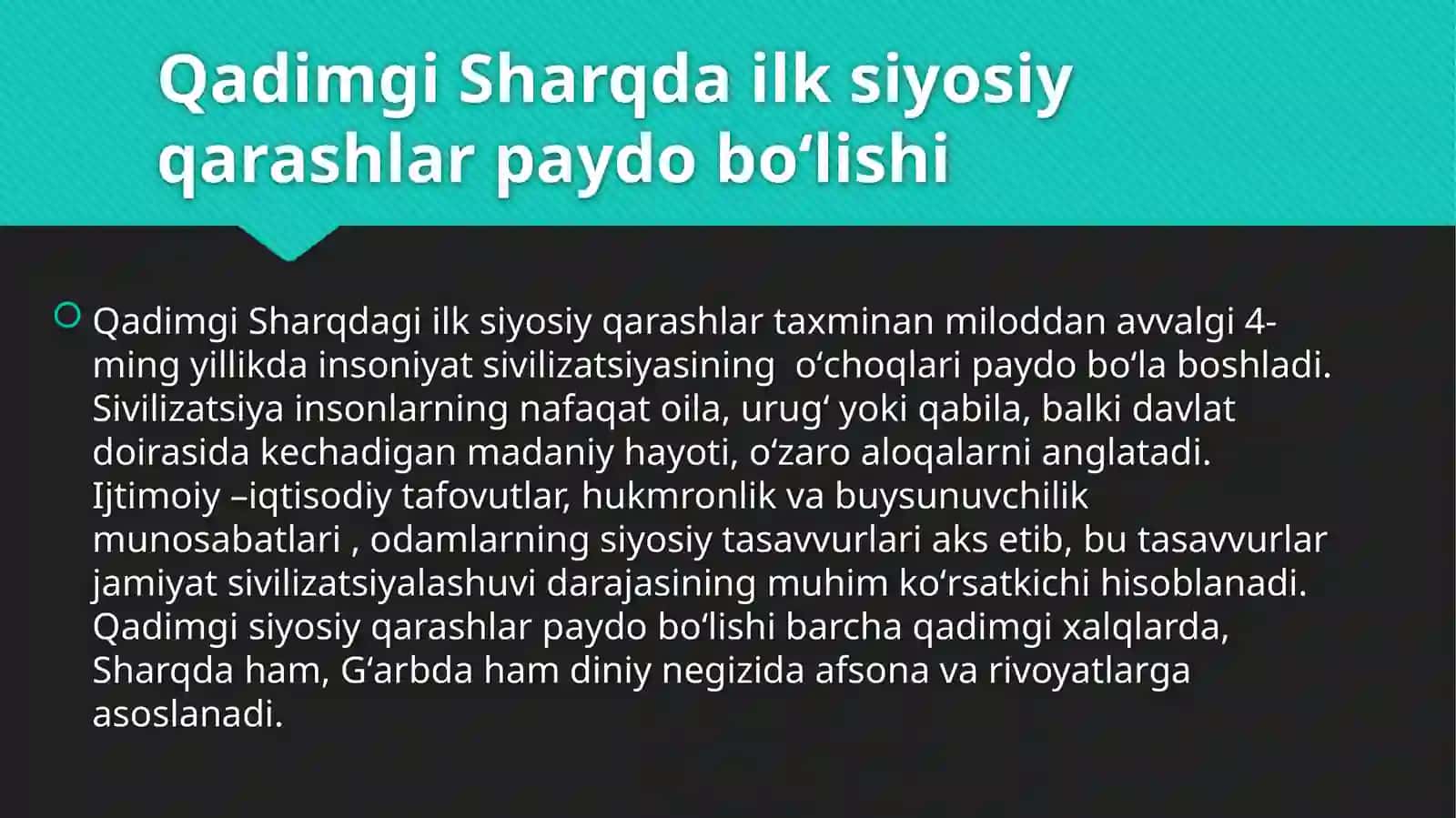 Qadimgi Sharq va Gʻarbdagi ilk siyosiy qarashlar 2