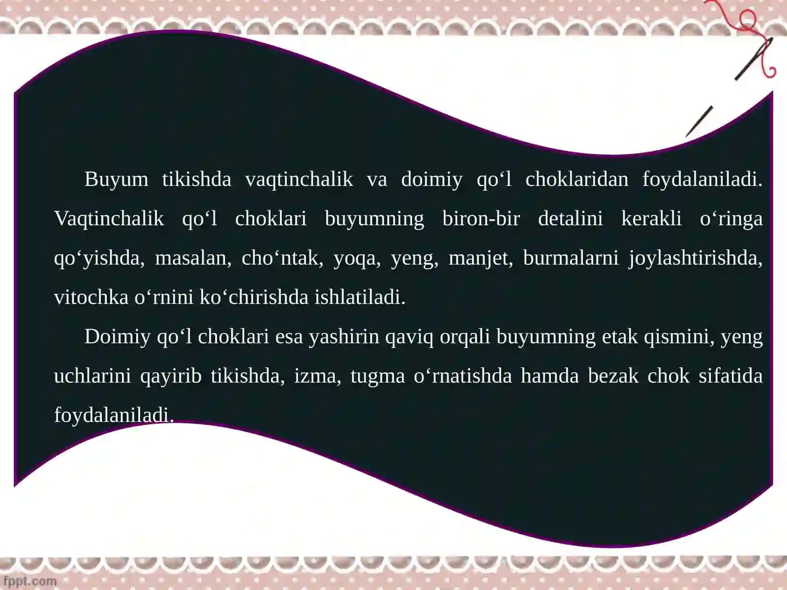 Qo‘l choklari. Qo‘l choklaridan namunalar tikish 2