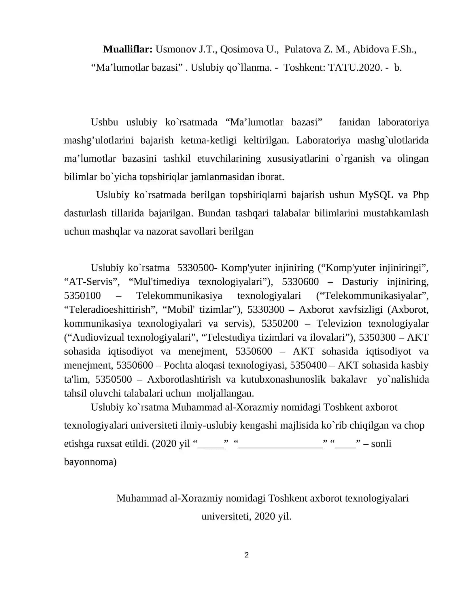 Ma’lumotlar bazasi 2