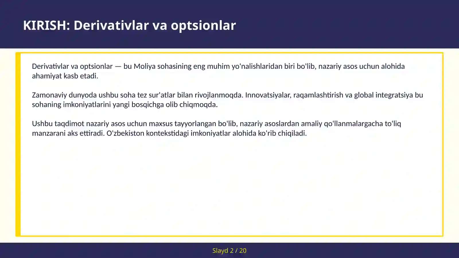 Derivativlar va optsionlar 2