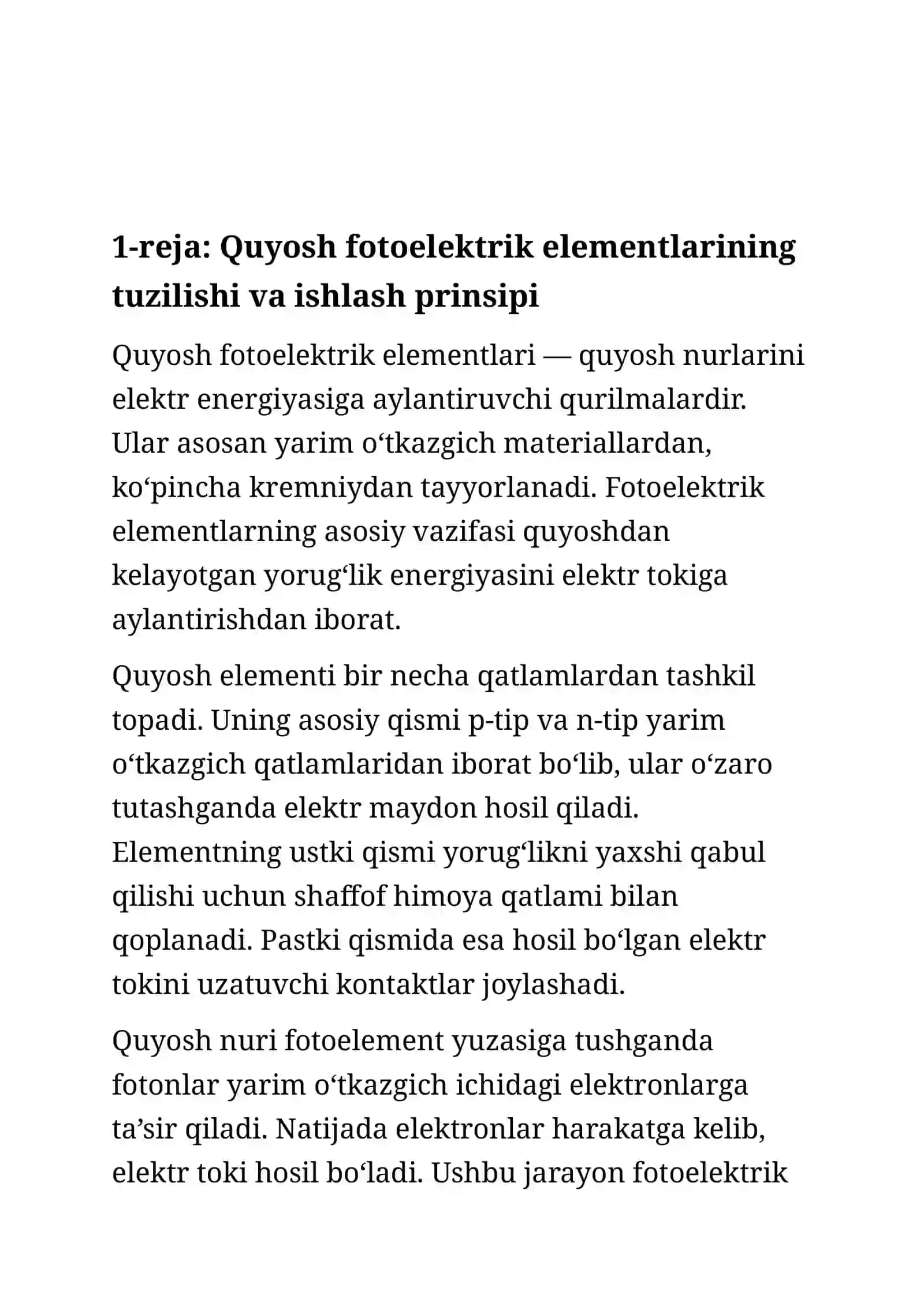 Quyosh fotoelektrik elementlari va modullari. Optik tolali tizimlar.fizikafizika 2