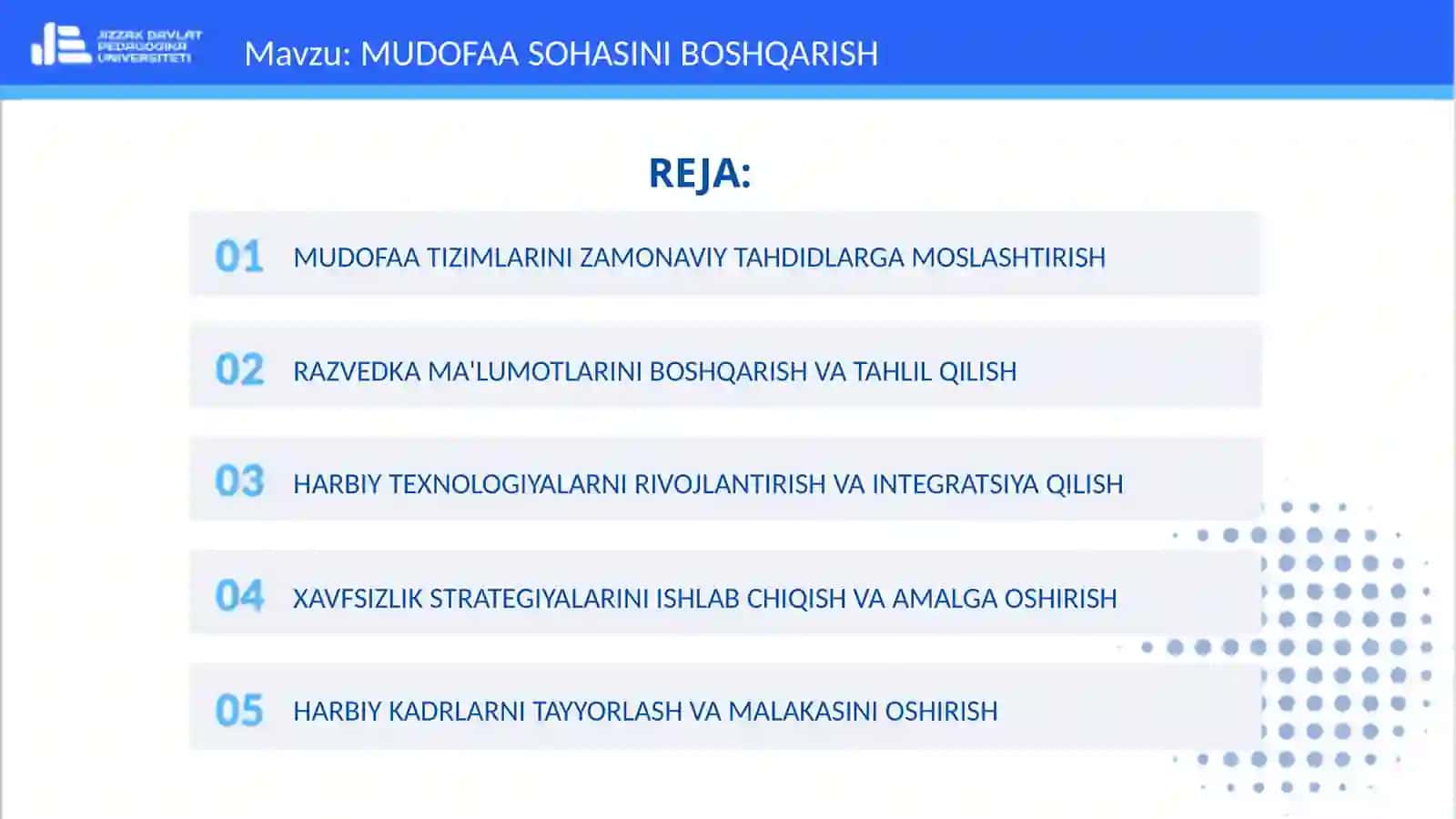 MUDOFAA SOHASINI BOSHQARISH 2